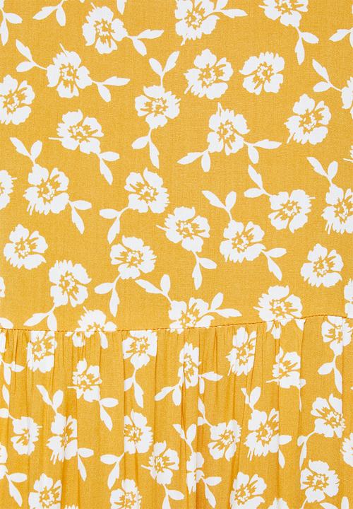 Blake - Printed collared tiered midi dress- yellow
