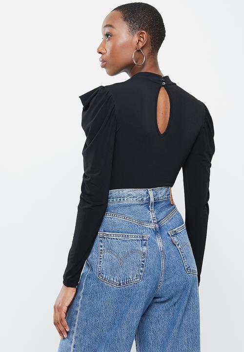 Blake - Drape sleeve bodysuit with turtleneck - black