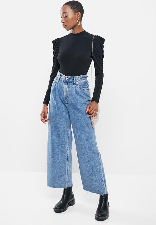 Blake - Drape sleeve bodysuit with turtleneck - black