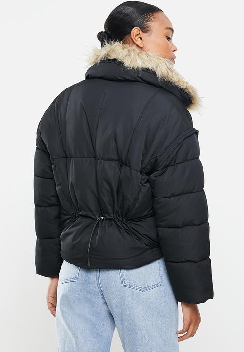 Missguided - Ultimate faux fur collar puffer jacket - black