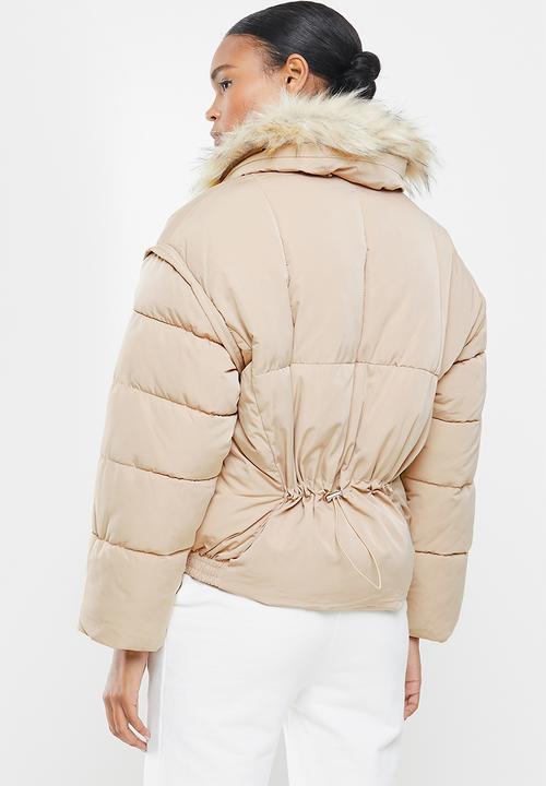 Missguided - Ultimate faux fur collar puffer jacket - camel
