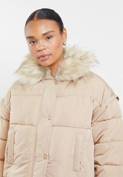 Missguided - Ultimate faux fur collar puffer jacket - camel