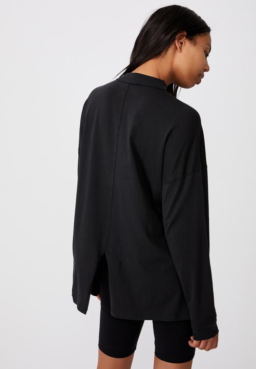 Cotton On - 90s longline drop shoulder long sleeve top - washed black