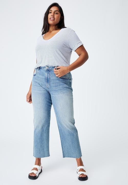 Cotton On - Curve karly short sleeve tee - josie stripe white_coastal blue