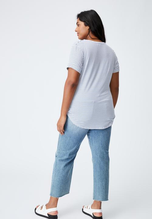 Cotton On - Curve karly short sleeve tee - josie stripe white_coastal blue