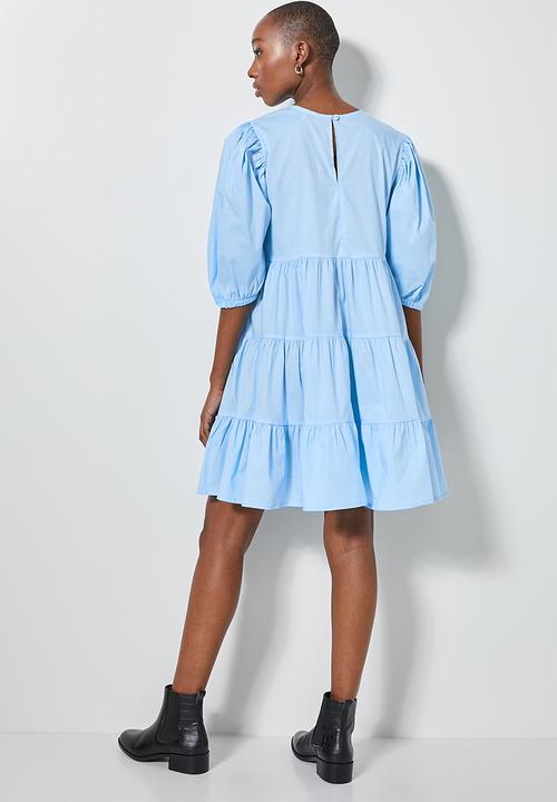 Superbalist - Poplin tiered volume mini dress - blue