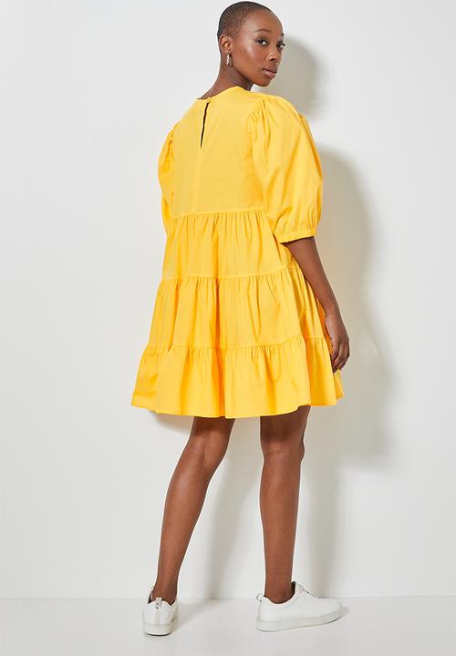 Superbalist - Poplin tiered volume mini dress -  yellow