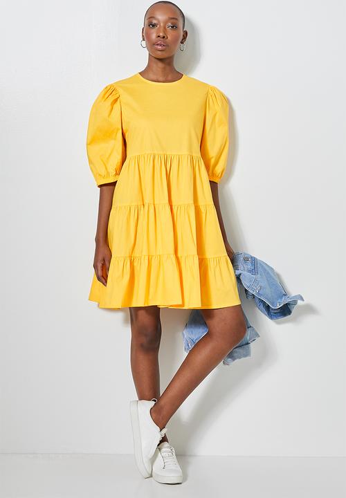 Superbalist - Poplin tiered volume mini dress -  yellow