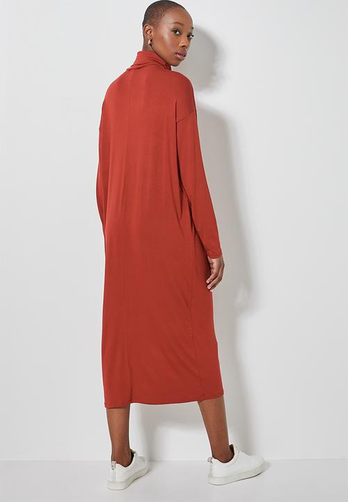 Superbalist - 2 pack poloneck dress with dropped shoulder - black & rust