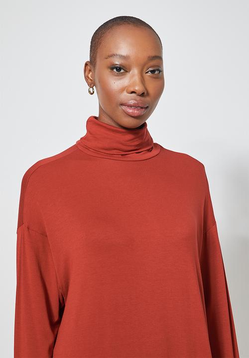 Superbalist - 2 pack poloneck dress with dropped shoulder - black & rust