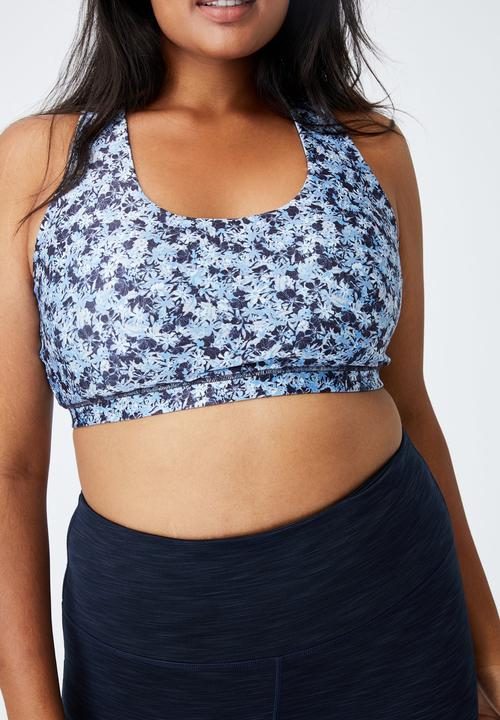 Cotton On - Curve strappy sports crop - summer bloom navy