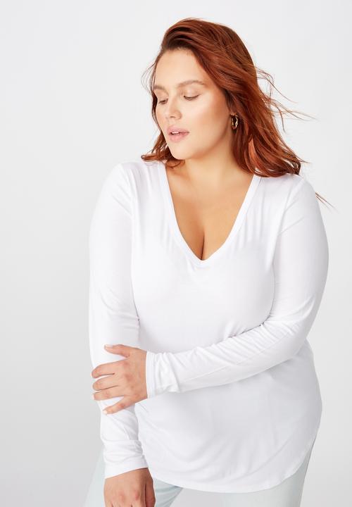 Cotton On - Curve karly long sleeve top - white
