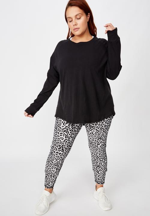 Cotton On - Curve active rib long sleeve top - black