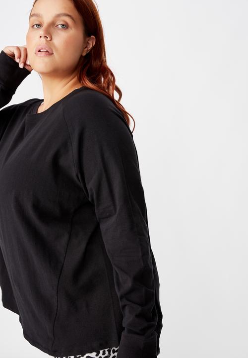 Cotton On - Curve active rib long sleeve top - black