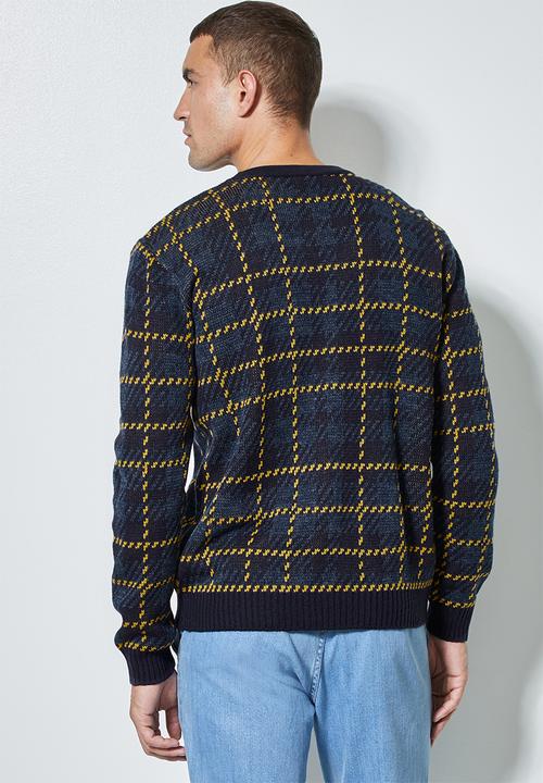 Superbalist - Check pattern crew knit - navy & mustard