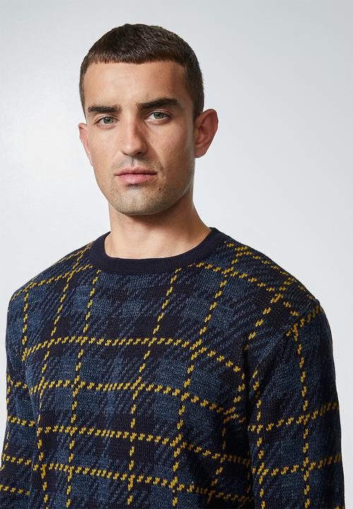 Superbalist - Check pattern crew knit - navy & mustard
