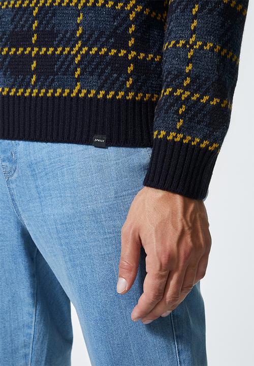 Superbalist - Check pattern crew knit - navy & mustard