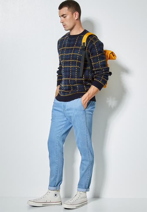 Superbalist - Check pattern crew knit - navy & mustard