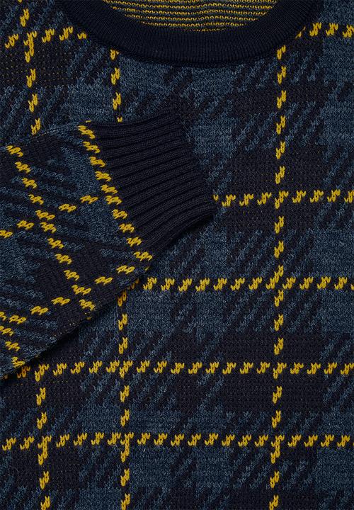Superbalist - Check pattern crew knit - navy & mustard