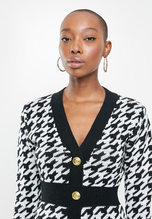 Missguided - Houndstooth button front mini dress - black