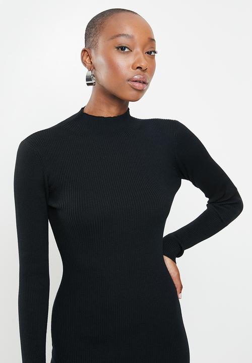 Missguided - High neck ribbed mini dress - black