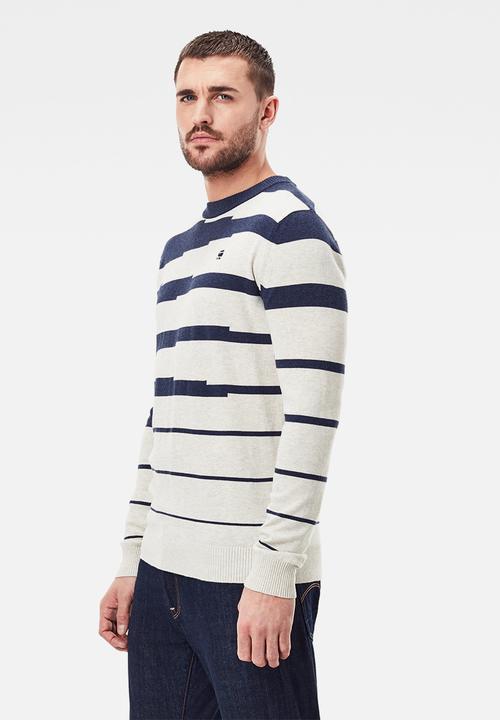 G-STAR - Broken stripe r knit - sartho blue htr/whitebait htr stripe