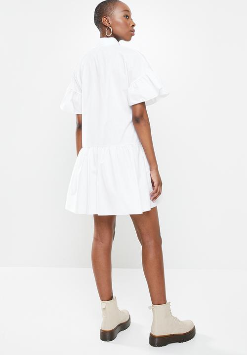 Missguided - Asym tiered shirt smock dress - white