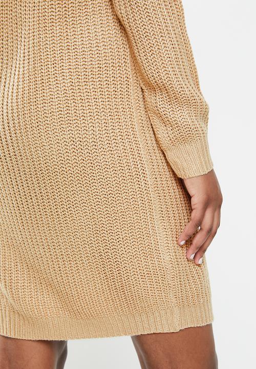 Missguided - Ayvan off shoulder jumper dress - sand