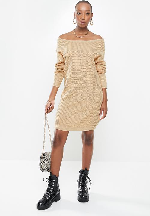 Missguided - Ayvan off shoulder jumper dress - sand