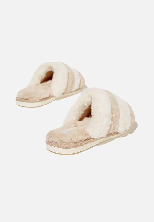 Cotton On - Fluffy slide slipper - buttermilk multi