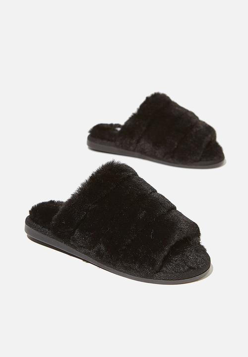 Cotton On - Fluffy slide slipper - black