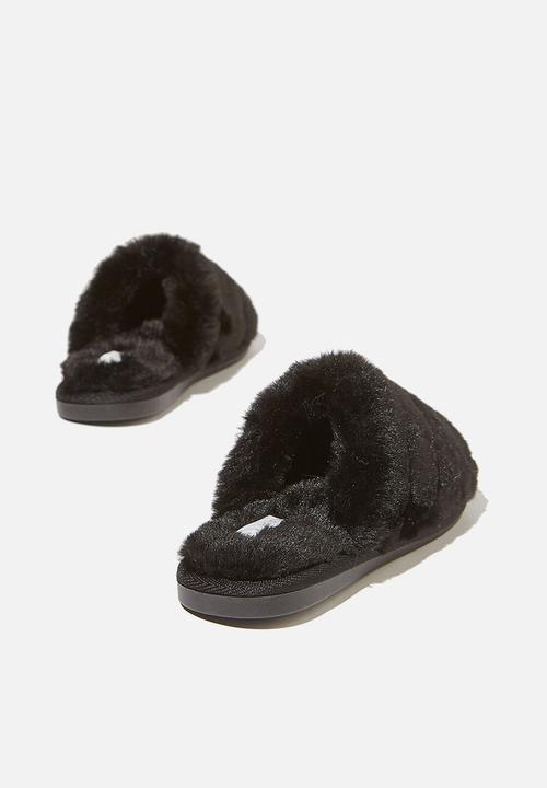 Cotton On - Fluffy slide slipper - black