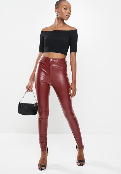 Missguided - Faux leather trouser - burgundy 