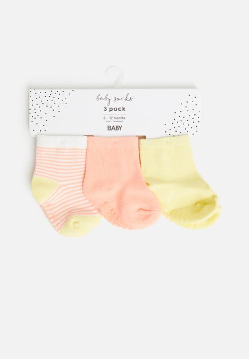 Cotton On - 3 pack baby socks - musk melon/lemon pop stripe