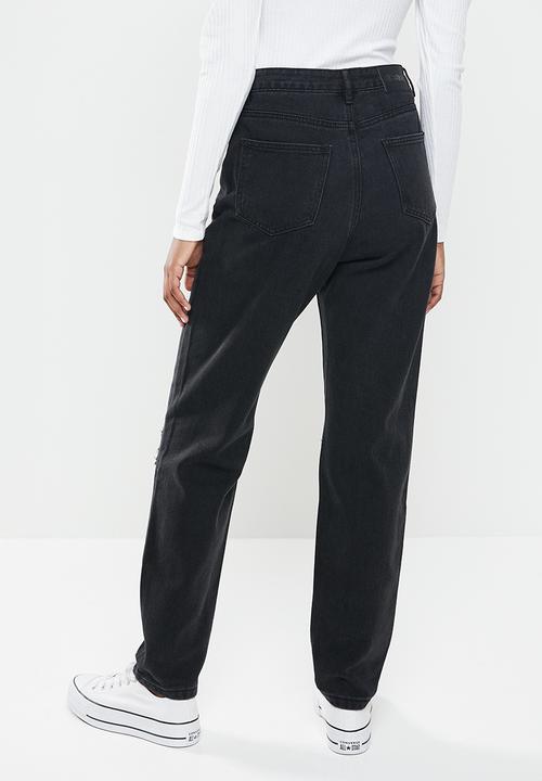 Missguided - Busted knee mom jean - black