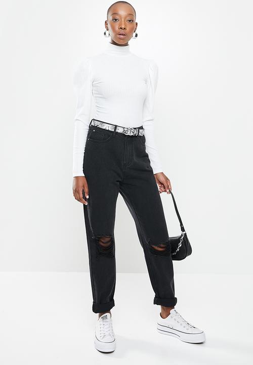 Missguided - Busted knee mom jean - black