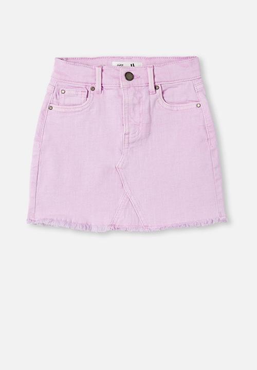 pink white denim skirt