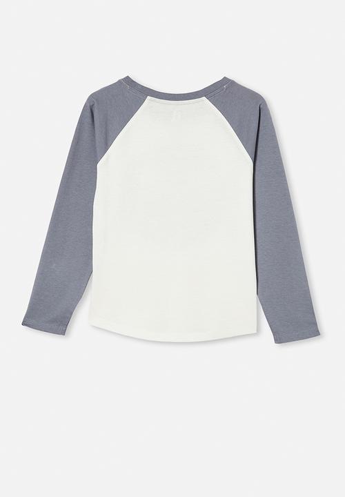 Cotton On - Tom long sleeve raglan tee - white & grey 