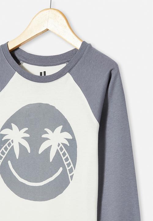 Cotton On - Tom long sleeve raglan tee - white & grey 