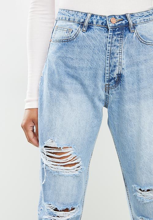 Missguided - Distressed tapered leg jean - blue