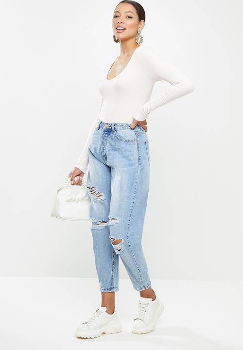 Missguided - Distressed tapered leg jean - blue