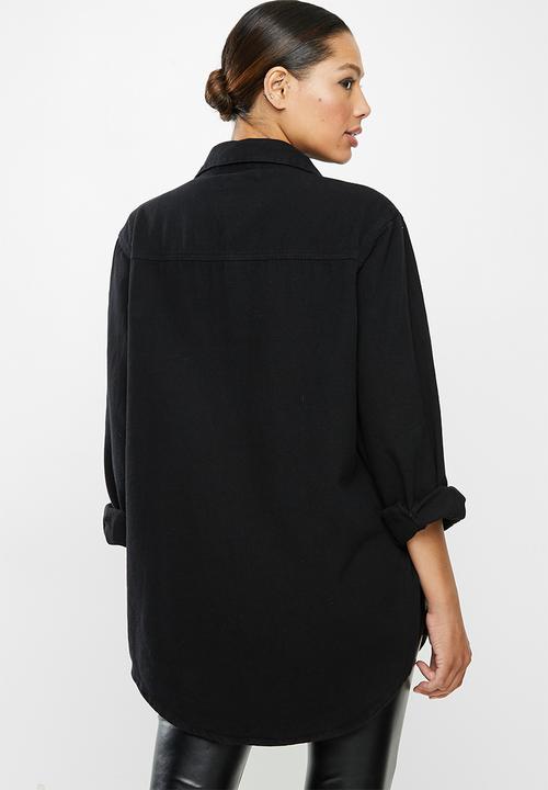 Missguided - Boyfriend fit oversized denim shirt - black