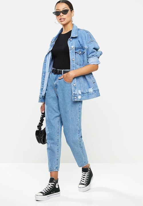 Missguided - Super wide leg tapered jeans - blue
