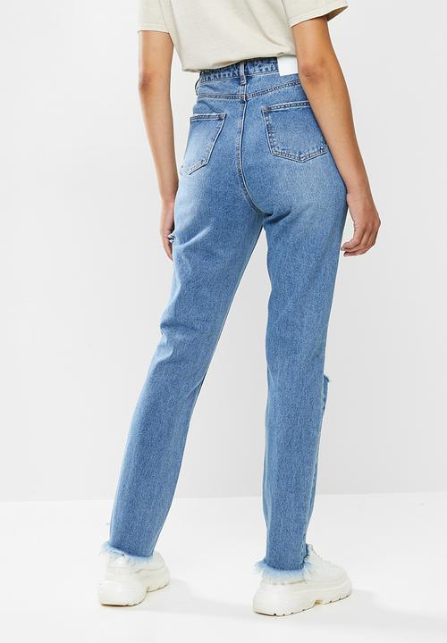 Missguided - Slim striaght thigh slash jean - blue