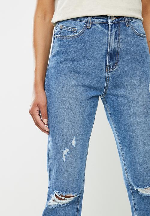 Missguided - Slim striaght thigh slash jean - blue