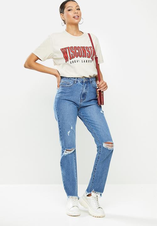 Missguided - Slim striaght thigh slash jean - blue