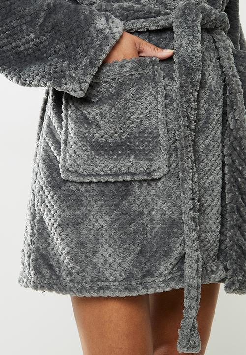 Missguided - Short fluffy super soft dressing gown - grey