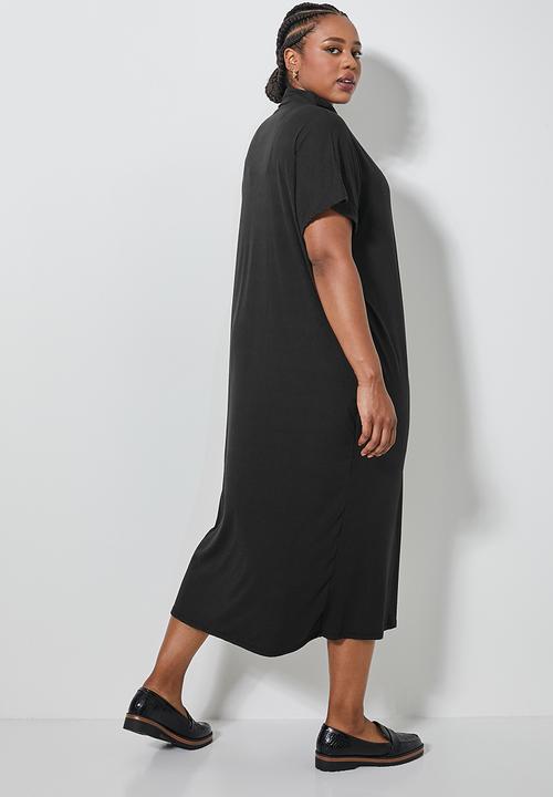 Superbalist - Rib midi tee dress - black