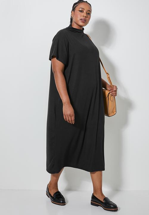 Superbalist - Rib midi tee dress - black