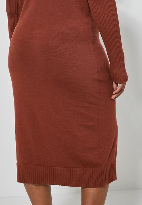 Superbalist - Plus poloneck knitwear dress - tobacco